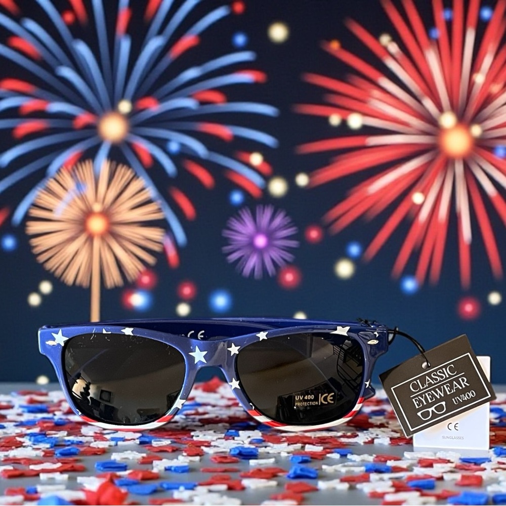Red White Blue Frame American Flag Stars & Stripes Classic Eyewear Sunglasses